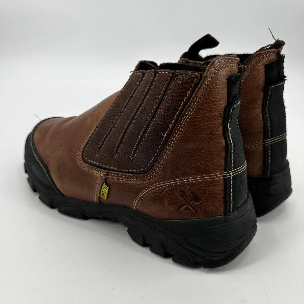 Iron Age‎ Mens Brown Leather Slip On Work Boots Metatarsal Guard Workwear Safety